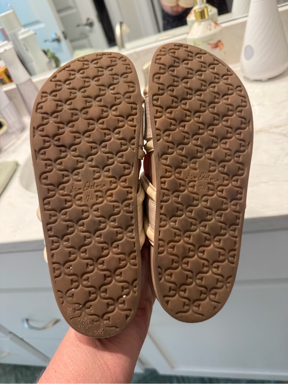Sam Edelman Beige Raffia Double-Band Slide Sandals - Picture 5 of 5